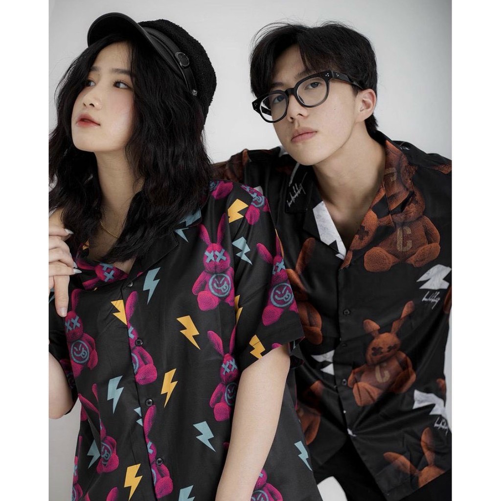 Áo sơ mi tay lỡ nam nữ form rộng GẤU HARBIT Mẫu mới cực đẹp phong cách Unisex hàn quốc