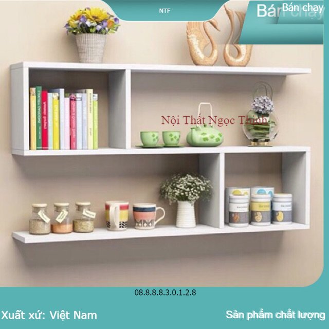 Kệ sách gỗ treo tường 2 ngăn dài 80cm (như hình)