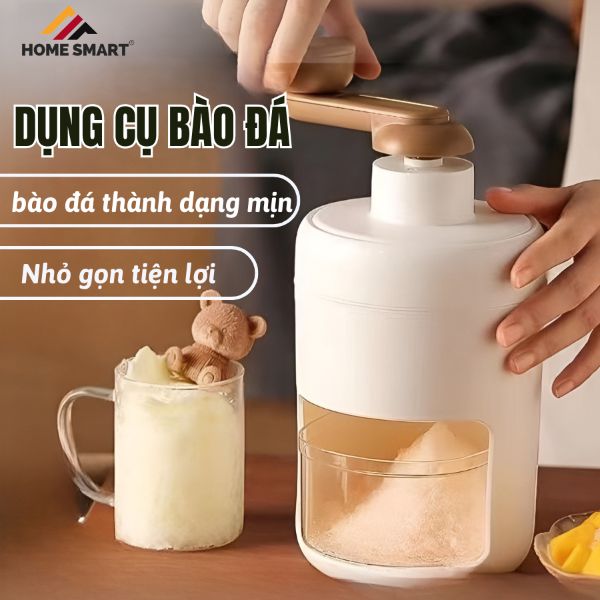 Máy Bào Đá Mini Cầm tay- Dụng cụ bào đá tuyết siêu mịn cầm tay mini tiện lợi- máy quay nhẹ có trợ lực. Tặng kèm khay hứng đá trong suốt.