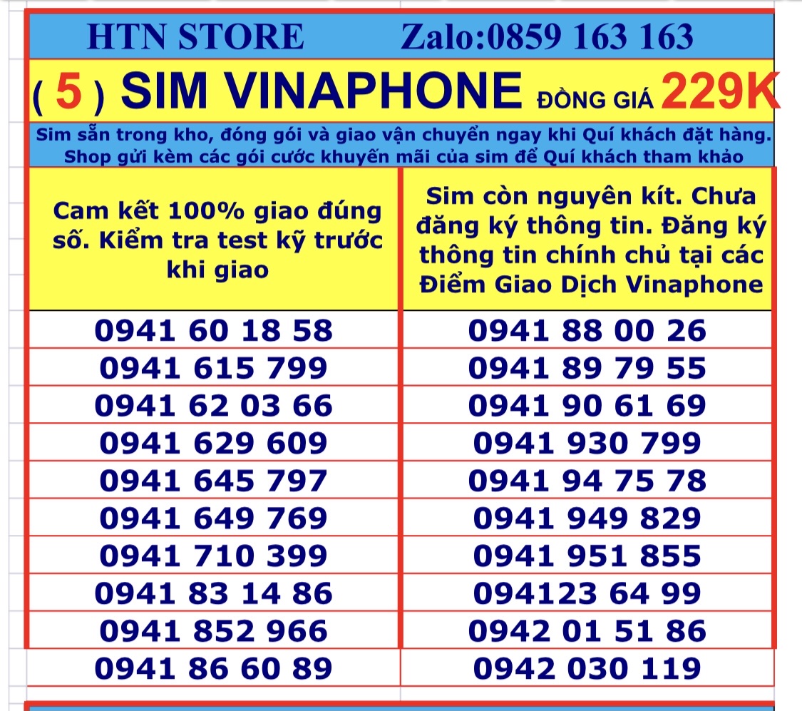 Sim vinaphone số đẹp giá rẻ đồng giá 229k - sim trả trước