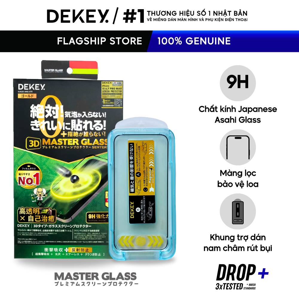 Kính Cường Lực 9H DEKEY 3D Master Glass Sentery Kèm Khung Hỗ Trợ Dán Nam Châm Dán Cho iPhone X/ 11/ 12/ 13/ 14/ 15 Series