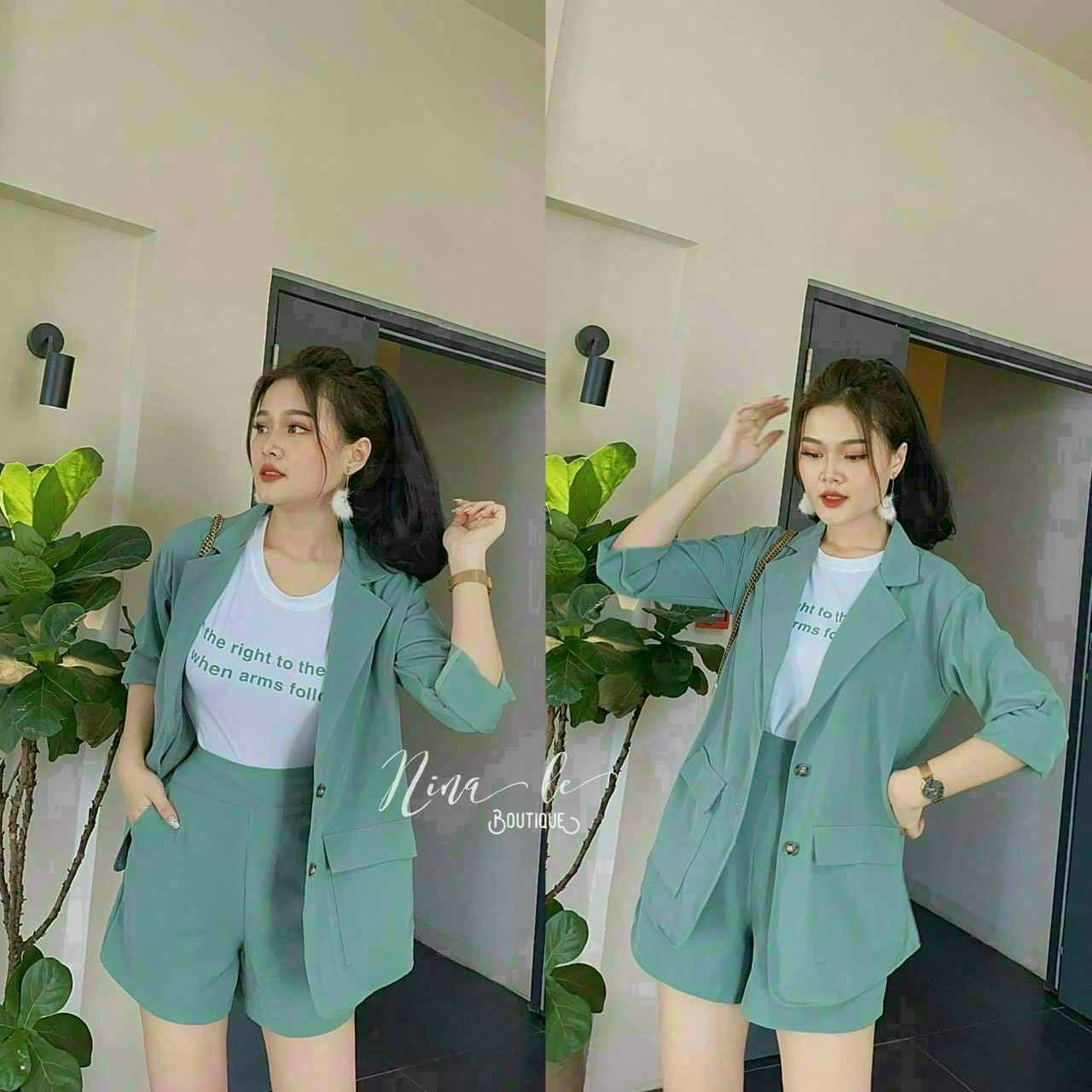 Sét vest quần đùi áo chữ siêu xinh udx65
