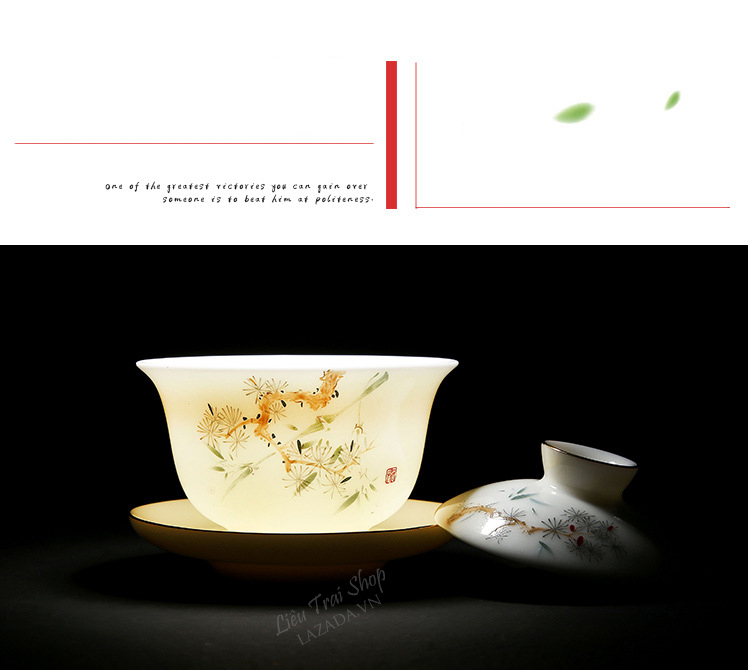 Chén khải tiềm trà Ly cốc pha trà Tàu có nắp tống trà