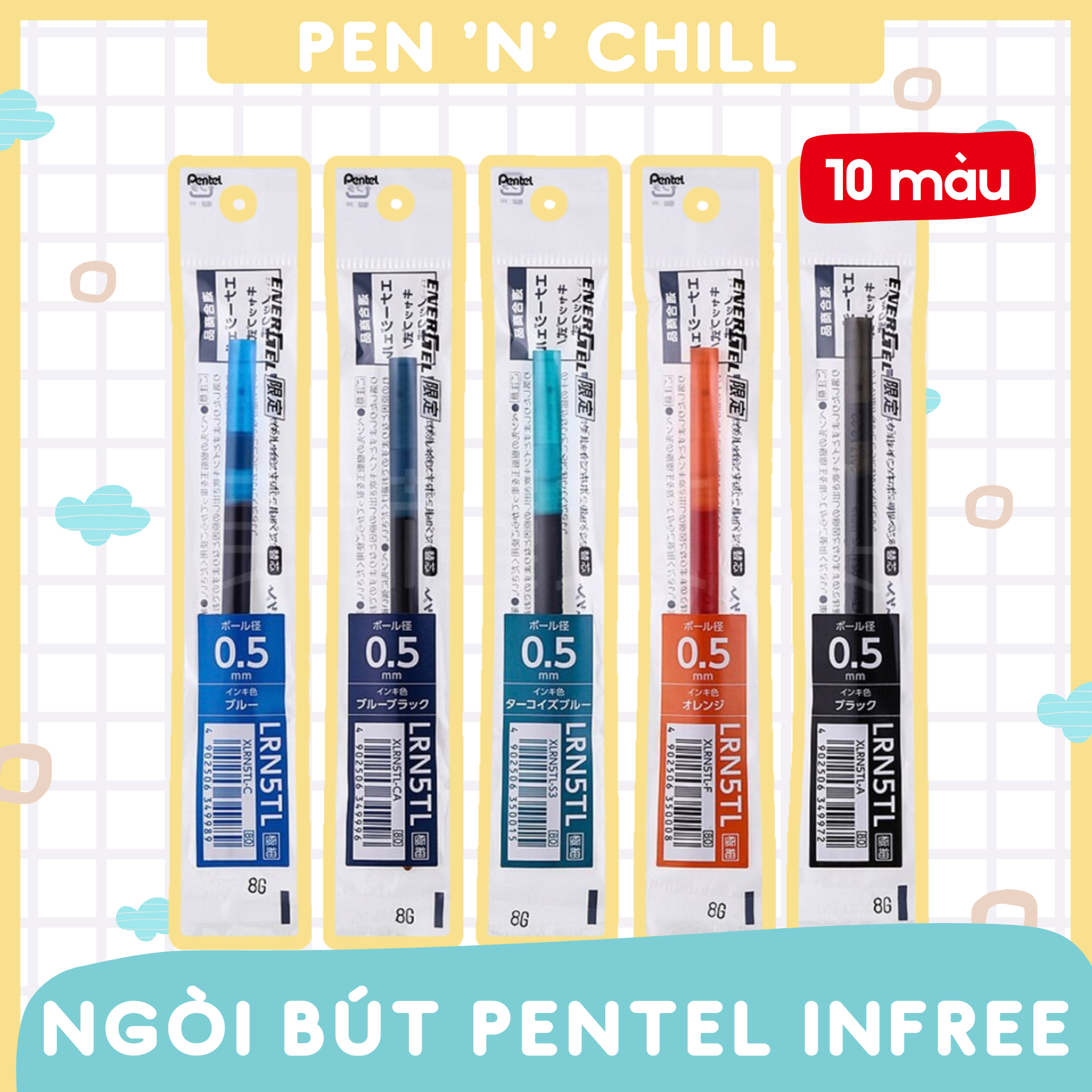 Ruột Bút Gel Pentel Energel Infree - Cỡ ngòi 0.5mm - LRN75TL