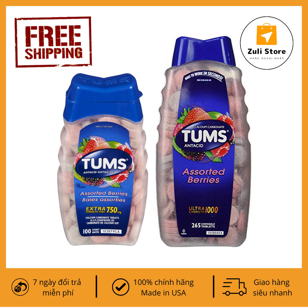 Viên nhai giảm đau dạ dày tums extra strength 750 của mỹ 100 viên