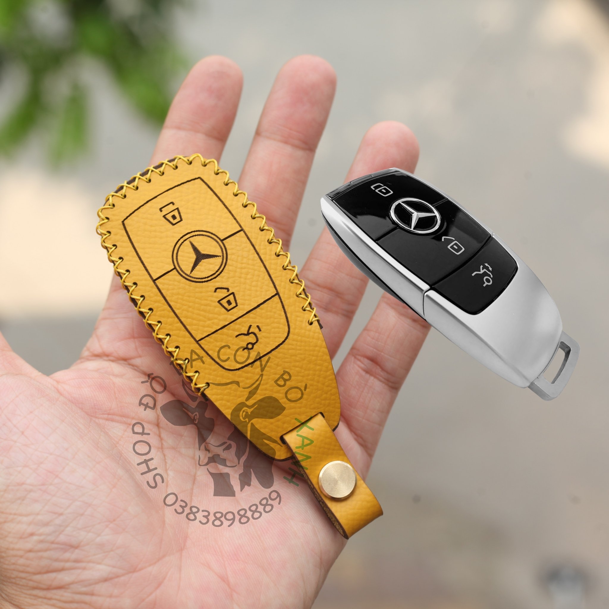 Bao da chìa khoá Mercedes handmade da thật, bao da chìa khoá Mec 002 (dòng mới 2019)