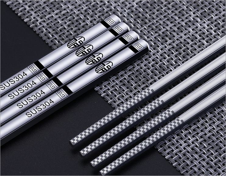 Sét 5 đôi đũa inox 304 cao cấp khắc hoa văn đẹp