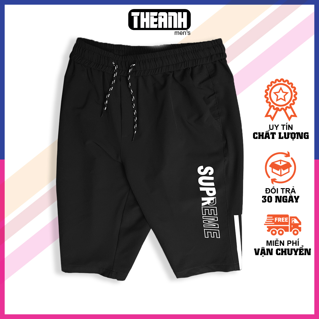 Quần short nam thể thao chất gió co giãn cao cấp, Logo ép phản quang, mã LT01