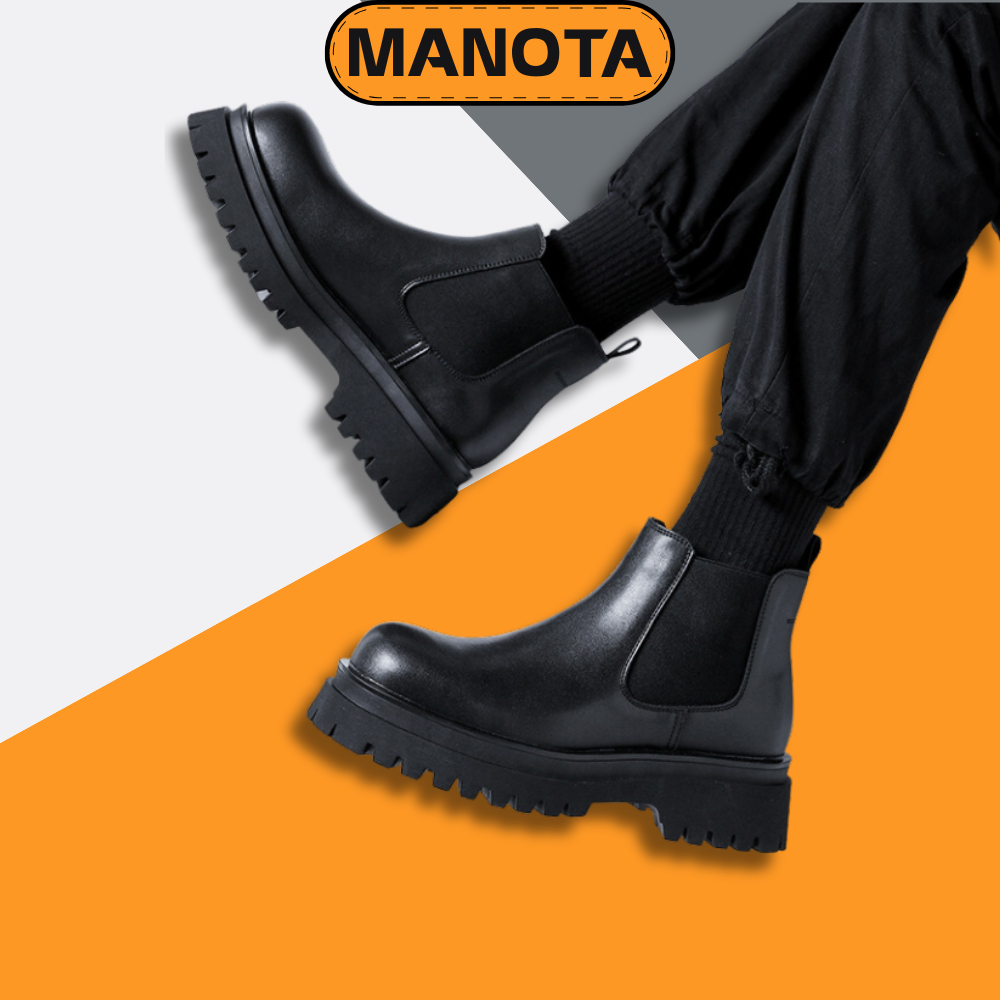 Boots nam Manota giày da nam cổ lửng đế 5cm tăng chiều cao đi học đi chơi đi làm BT05