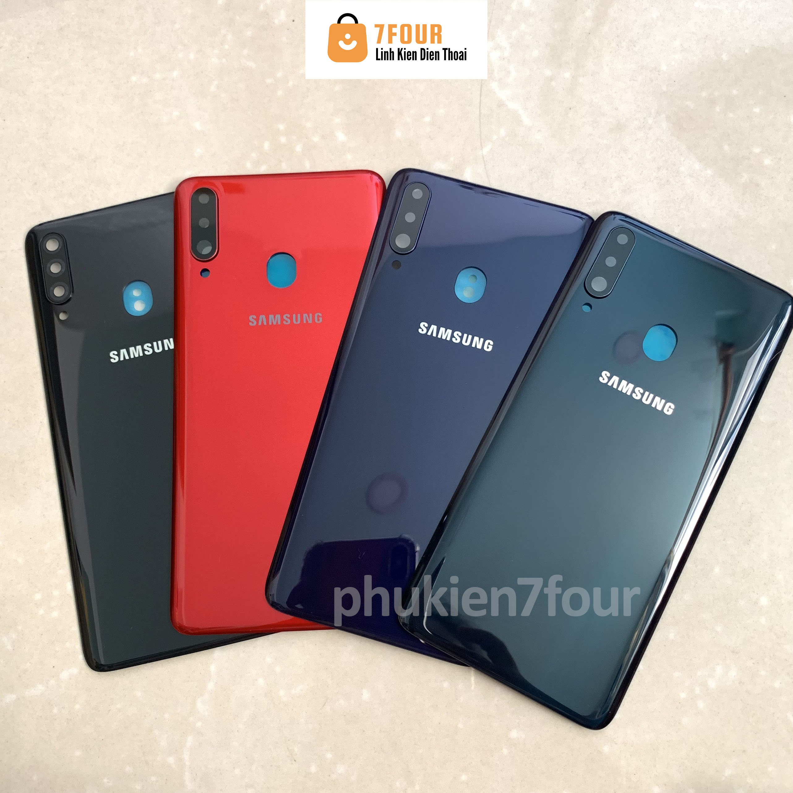 Vỏ nắp lưng Samsung A20S có sẵn kính cam, keo viền - 7Four