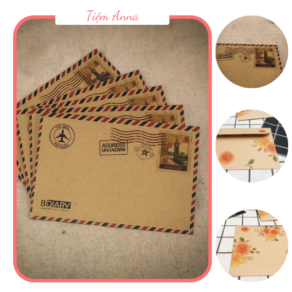 Set 10 Phong bì thư giấy Kraft phong cách cổ điển, Phong Cách Vintage