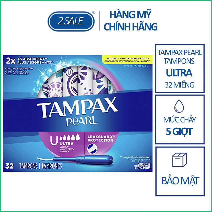 Băng vệ sinh Tampon siêu thấm Tampax Pearl Ultra loại 5 giọt 32 miếng