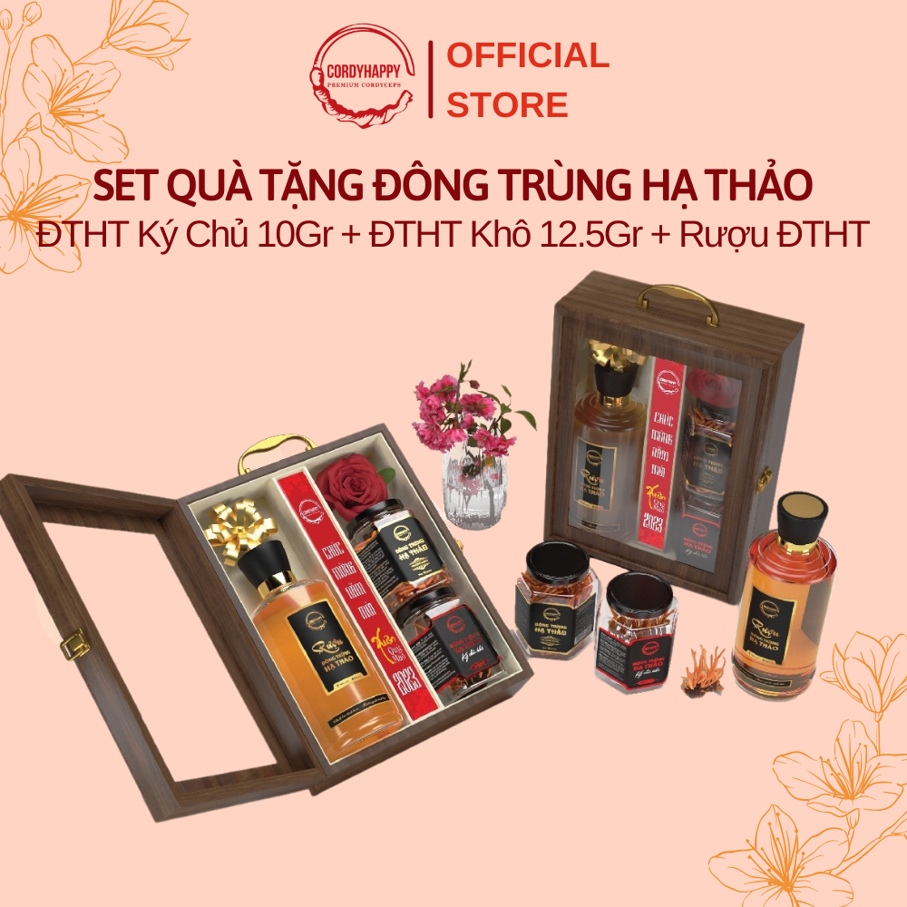 Combo đông trùng hạ thảo tươi ngâm rượu cordyhappy 650ml, đông trùng hạ thảo khô thượng hạng cordyhappy 12.5g