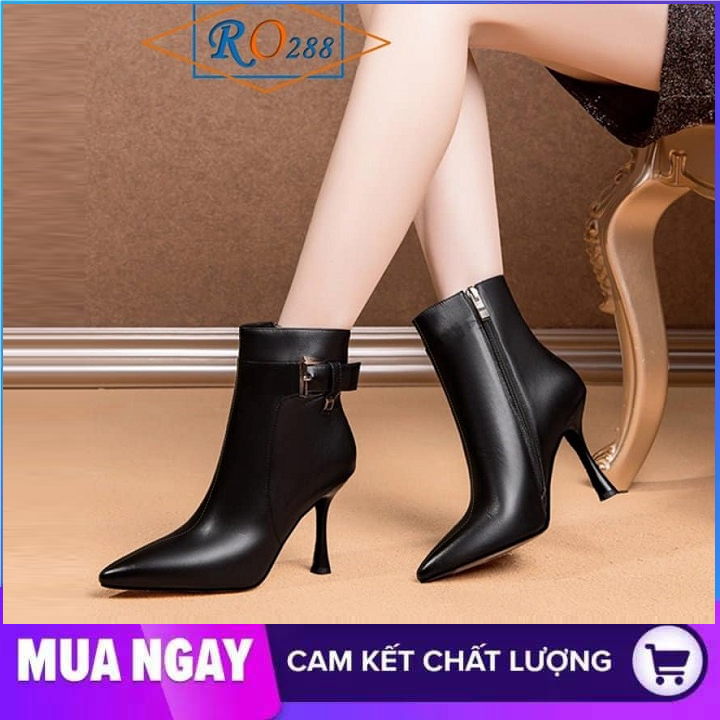 Giày boot nữ cổ cao 7cm hàng hiệu rosata hai màu đen trắng cao cấp ro288