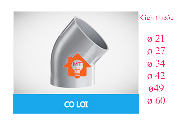 Co lơi, co 45 pvc bình minh 21, 27, 34, 42, 49, 60