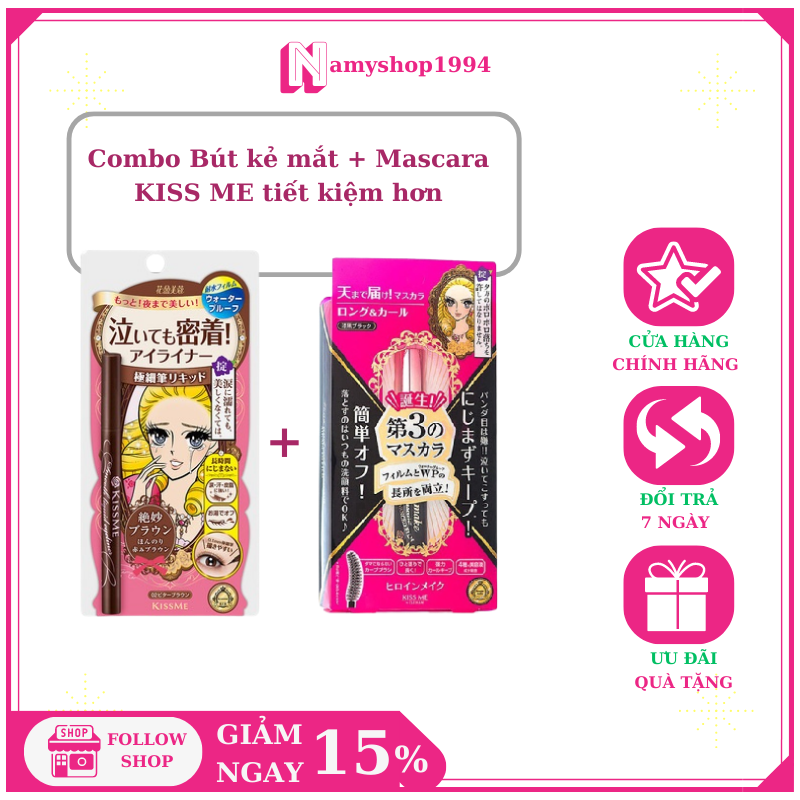 Combo bút kẻ mắt kiss me và mascara kiss me lâu trôi không lem tiết kiệm hơn NMS111
