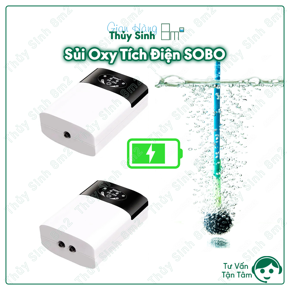 Máy sủi oxy tích điện sobo siêu êm | máy sủi oxy mini cho hồ cá | 8m2