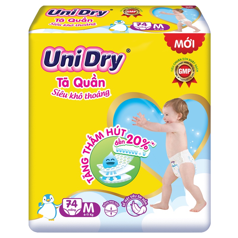 Combo 2 tã quần siêu khô thoáng unidry m74 l68 xl62 xxl56