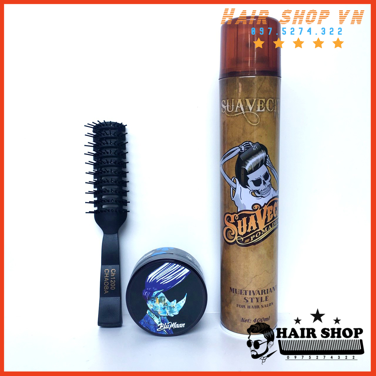 Combo Gôm Xịt Tóc Suavecito + Sáp Tạo Kiểu Tóc BluMaan Styling Meraki
