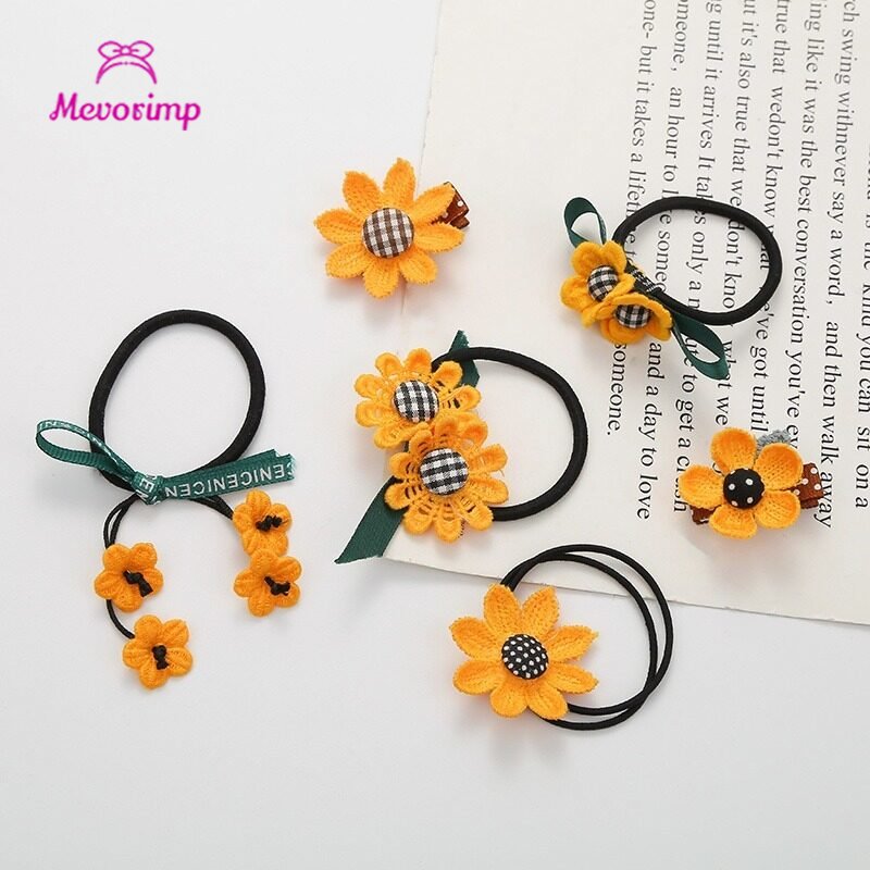 Băng Đô Buộc Tóc Màu Vàng Dễ Thương Cho Trẻ Em Dây Cao Su Hình Hoa Hướng Dương Nhỏ Cho Trẻ Em