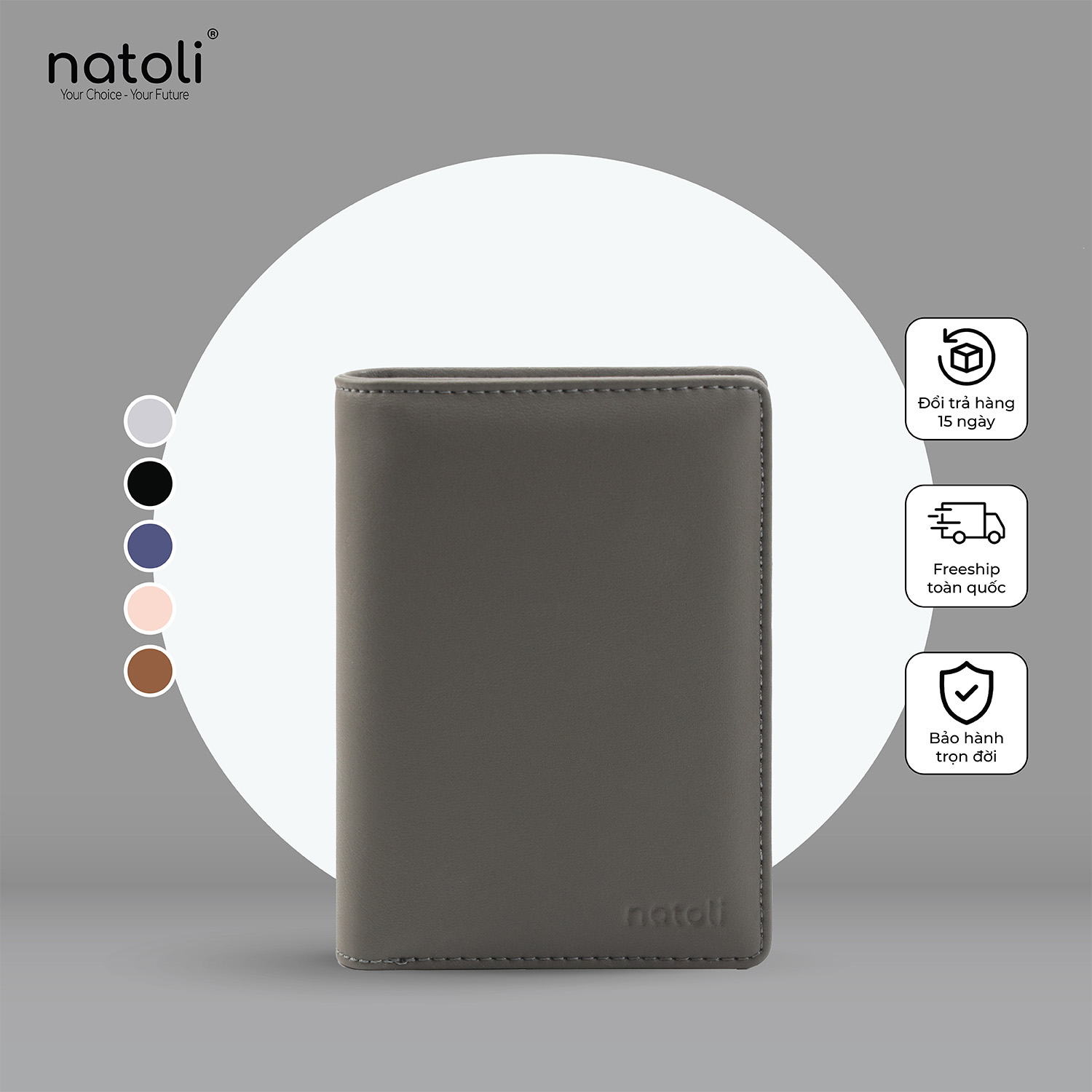 Ví nam dáng đứng cao cấp NATOLI gập đôi đựng thẻ BST Simple Vertical Wallet V3