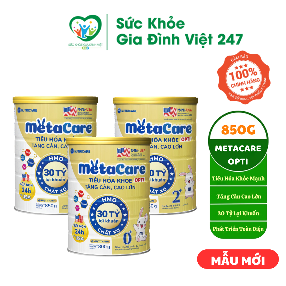 Sữa bột MetaCare OPTI Gold 0+ 1+ 2+  (900G - 850G) hỗ trợ bé tiêu hóa khỏe, tăng cân, phát triển chi