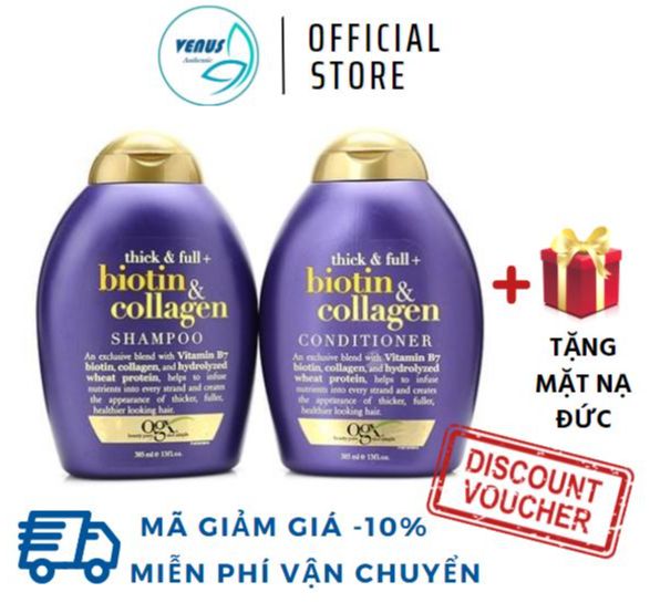 Dầu gội xả Biotin & Collagen OGX 385ml giảm gãy rụng kích thích mọc tóc dưỡng tóc dày chắc khỏe - UK