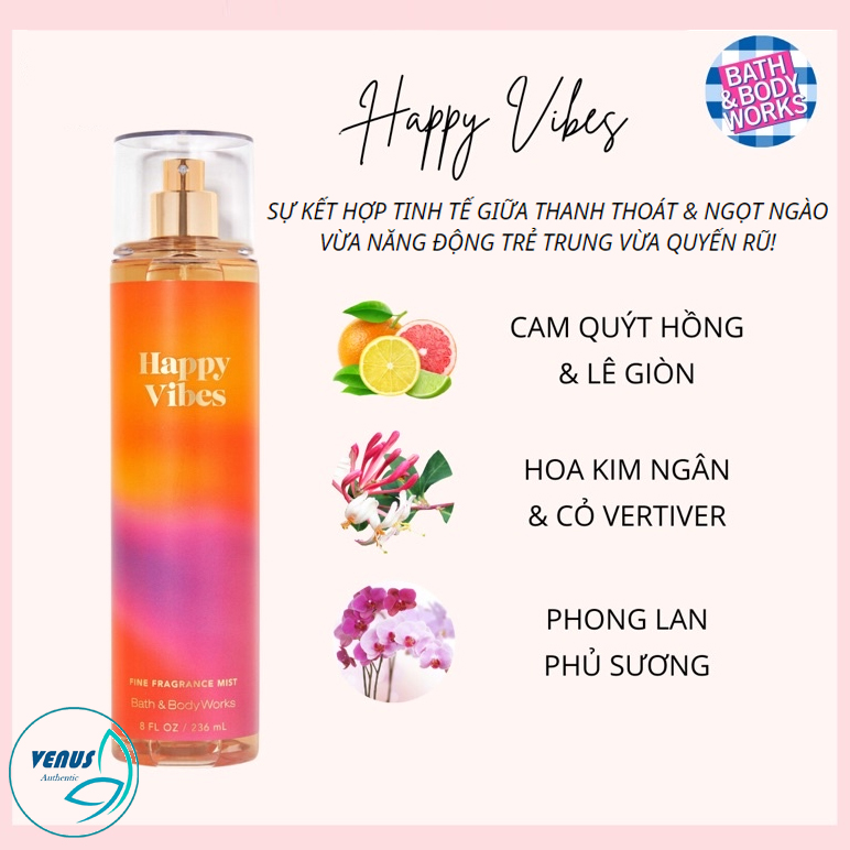 Bath Happy Vibes Perfume Happy Vibes Fine Fragrance Mist Xịt Thơm