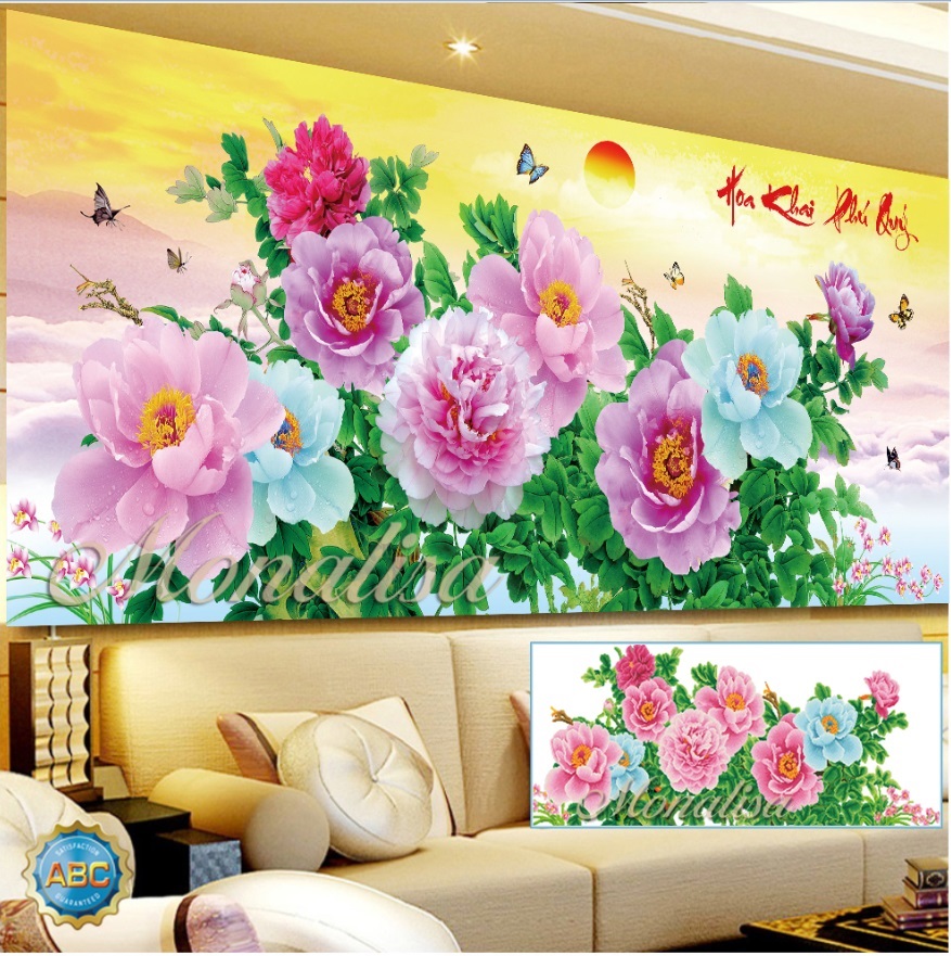 Tranh đính đá hoa, quả tuyệt đẹp kt 160*75 cm