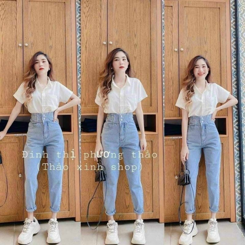 Quần jean baggy lưng cao hai nút vnxk