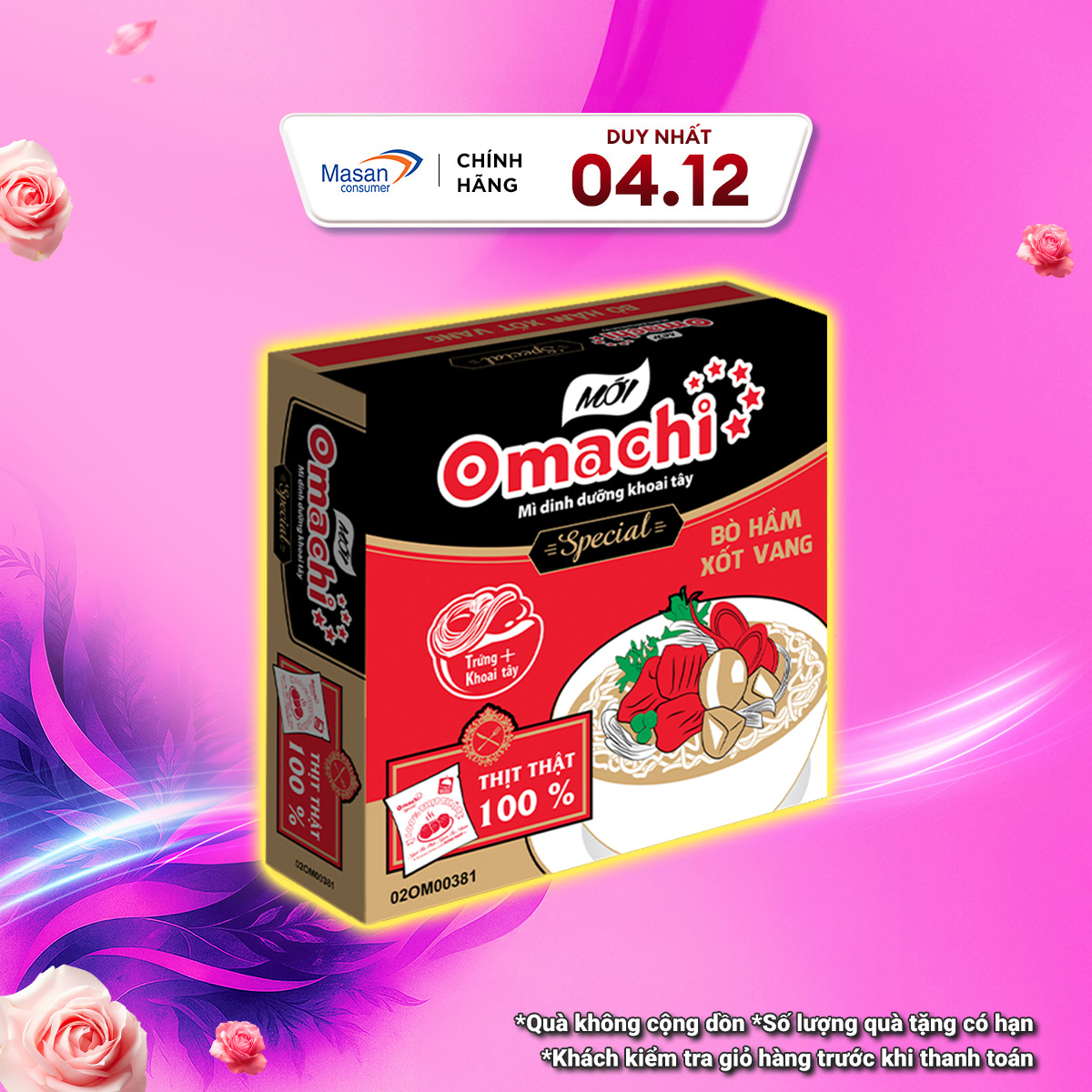   04.12 Voucher 18% CHO ĐƠN TỪ 199K Mì Omachi Special Bò Hầm Xốt Vang - Thùng 30 Gói x 92g 