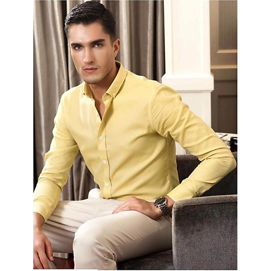 Áo sơ mi nam dài tay ALS17CO30 Vàng mù tạt vải cotton Compact Twist được trồng trên cánh đồng bông