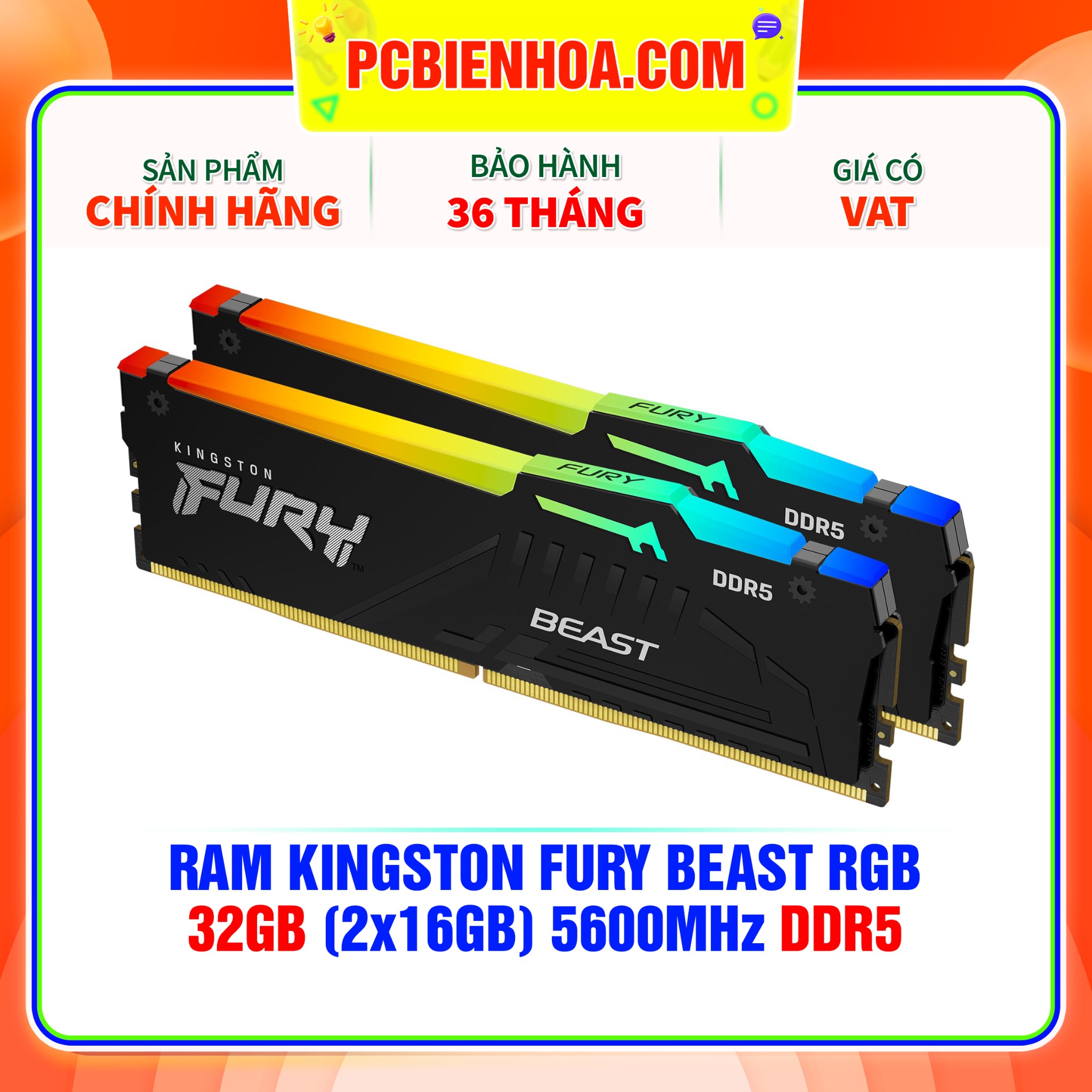 RAM KINGSTON FURY BEAST RGB 32GB 2x16GB 5600MHz DDR5  KF556C40BBAK2-32