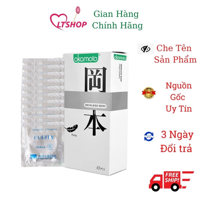 Bao Cao Su Okamoto Skinless Skin Purity Siêu Mỏng Không Mùi Tinh Khiết Hộp 10 Cái