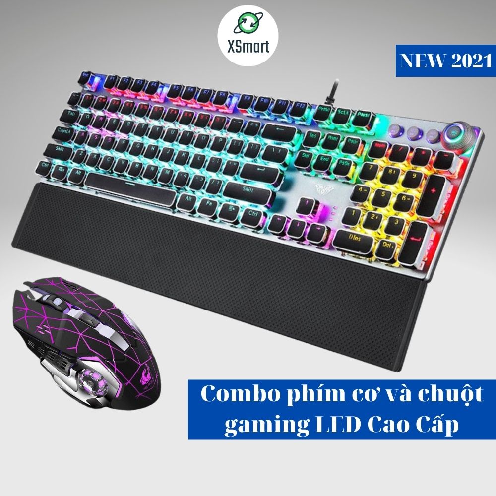 Bộ bàn phím cơ và chuột gaming có đèn LED chơi game nhiều màu cho máy tính laptop pc, trục blue switch FZ508+V5 tia sét combo phím chuột gaming cực chất dùng cho máy tính, laptop, pc