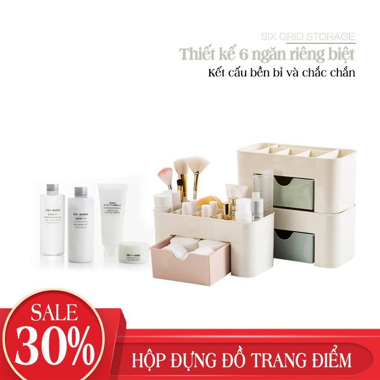 Hộp đựng mỹ phẩm, vật phẩm đa năng, văn phòng phẩm, 6 ngăn kéo riêng biệt giúp chống thắm, chống bụi hiểu quả