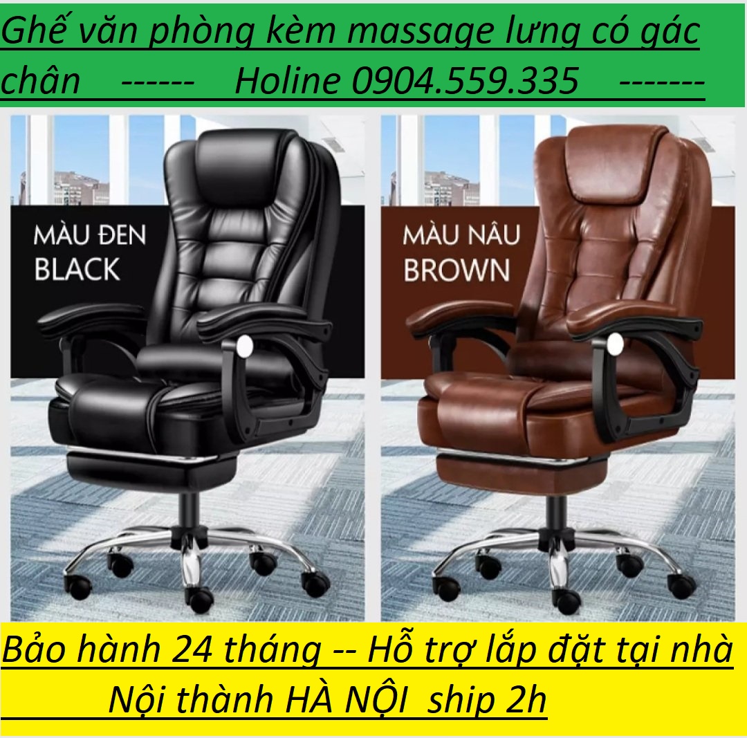 Ghế giám đốc có gác chân kèm massage lưng cao cấp , ghế gaming bọc da hàng nhập khẩu