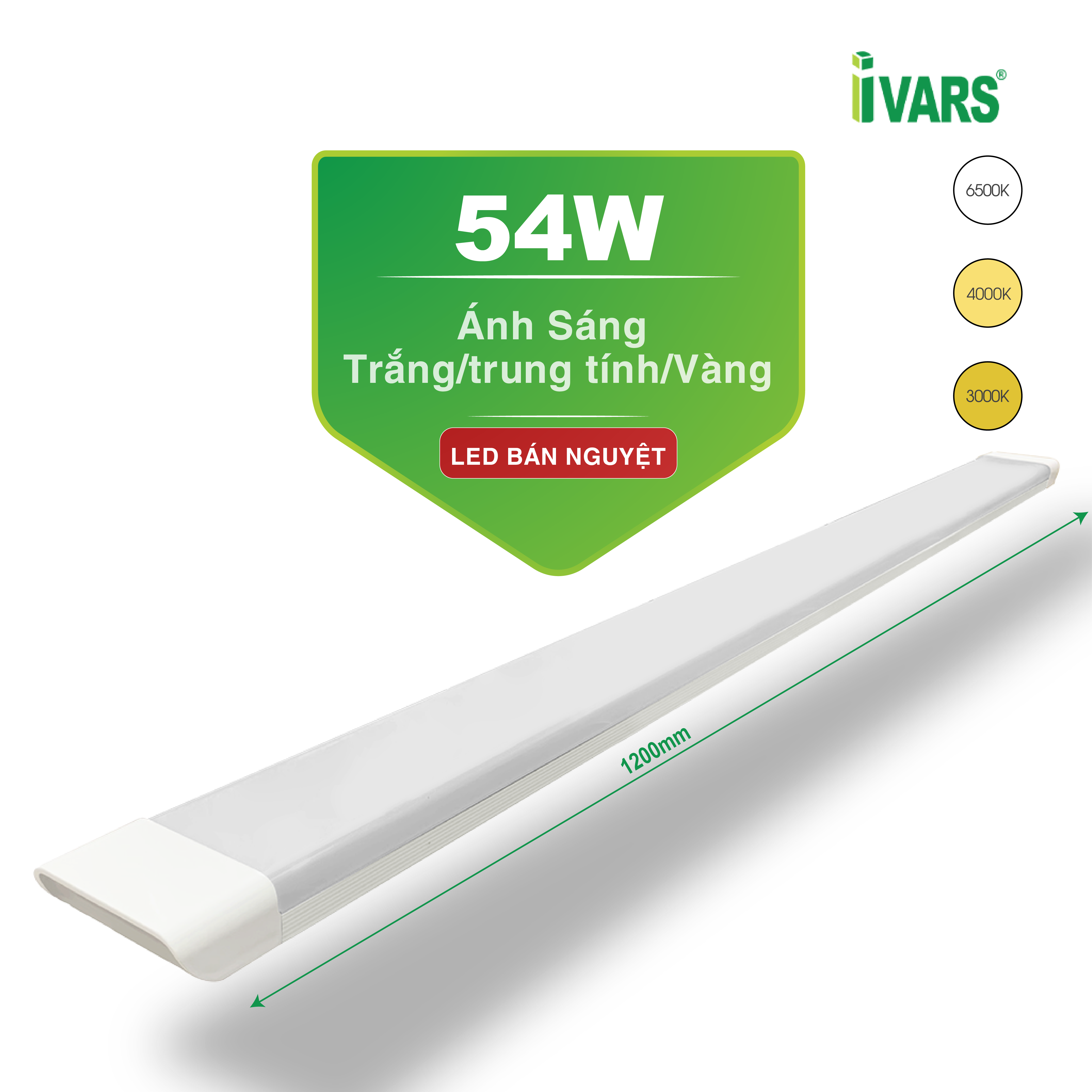 Đèn led bán nguyệt 1m2 thương hiệu ivars - công suất 40w/54w