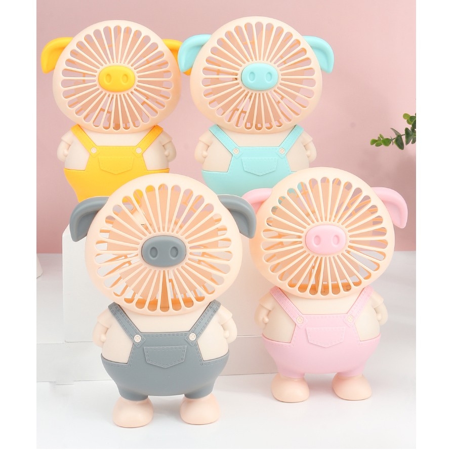 Quạt mini cầm tay 5 cánh hình con heo ngộ nghĩnh - có sạc pin Size to