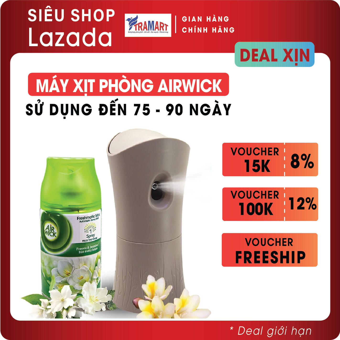 Máy xịt thơm phòng tự động Airwick AWK5809 Freesia & Jasmine 250ml