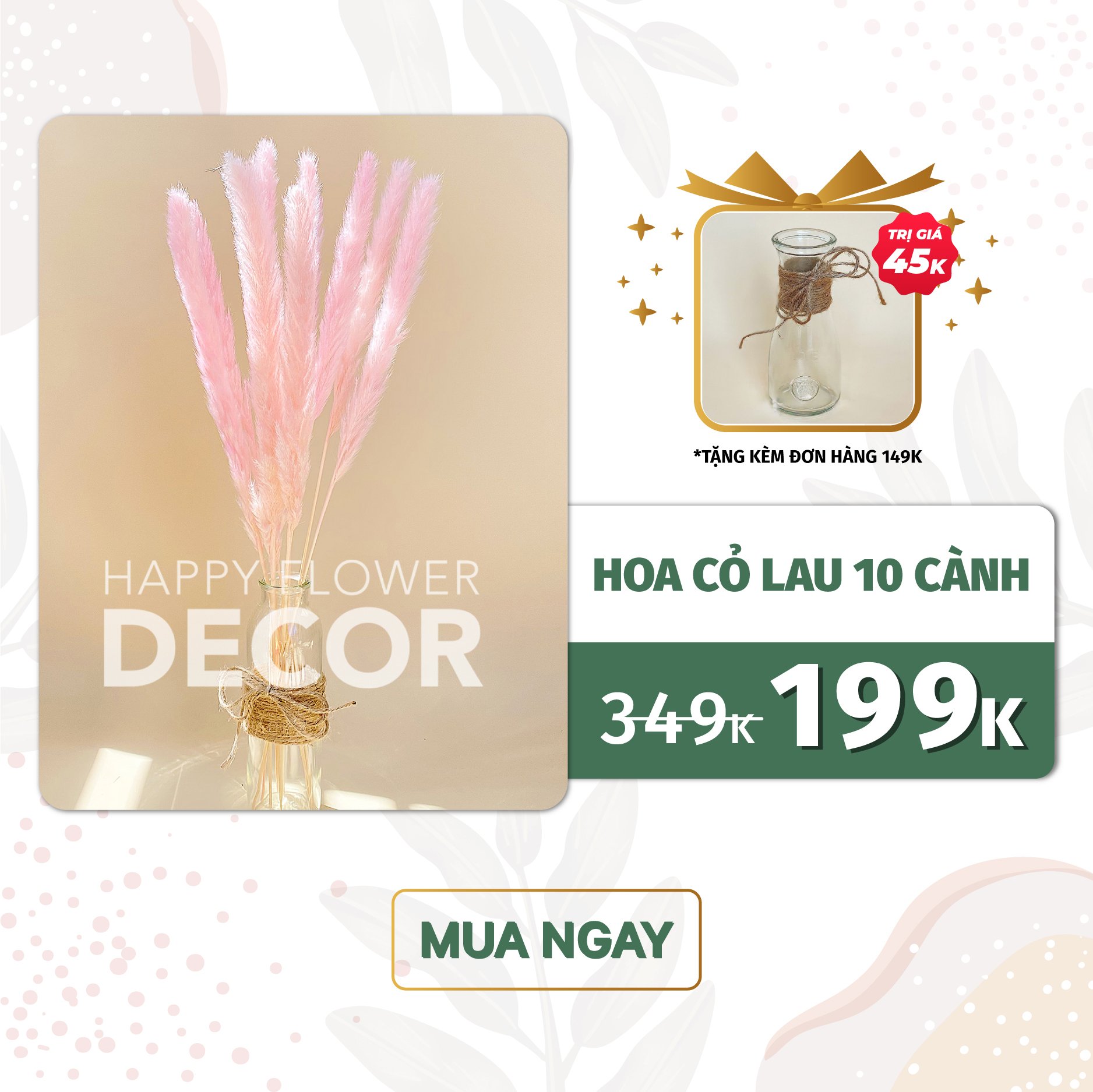 Hoa khô Cỏ lau Pampas Grass trang trí phòng ngủ, phòng khách, bàn làm việc, làm đồ handmade vintage