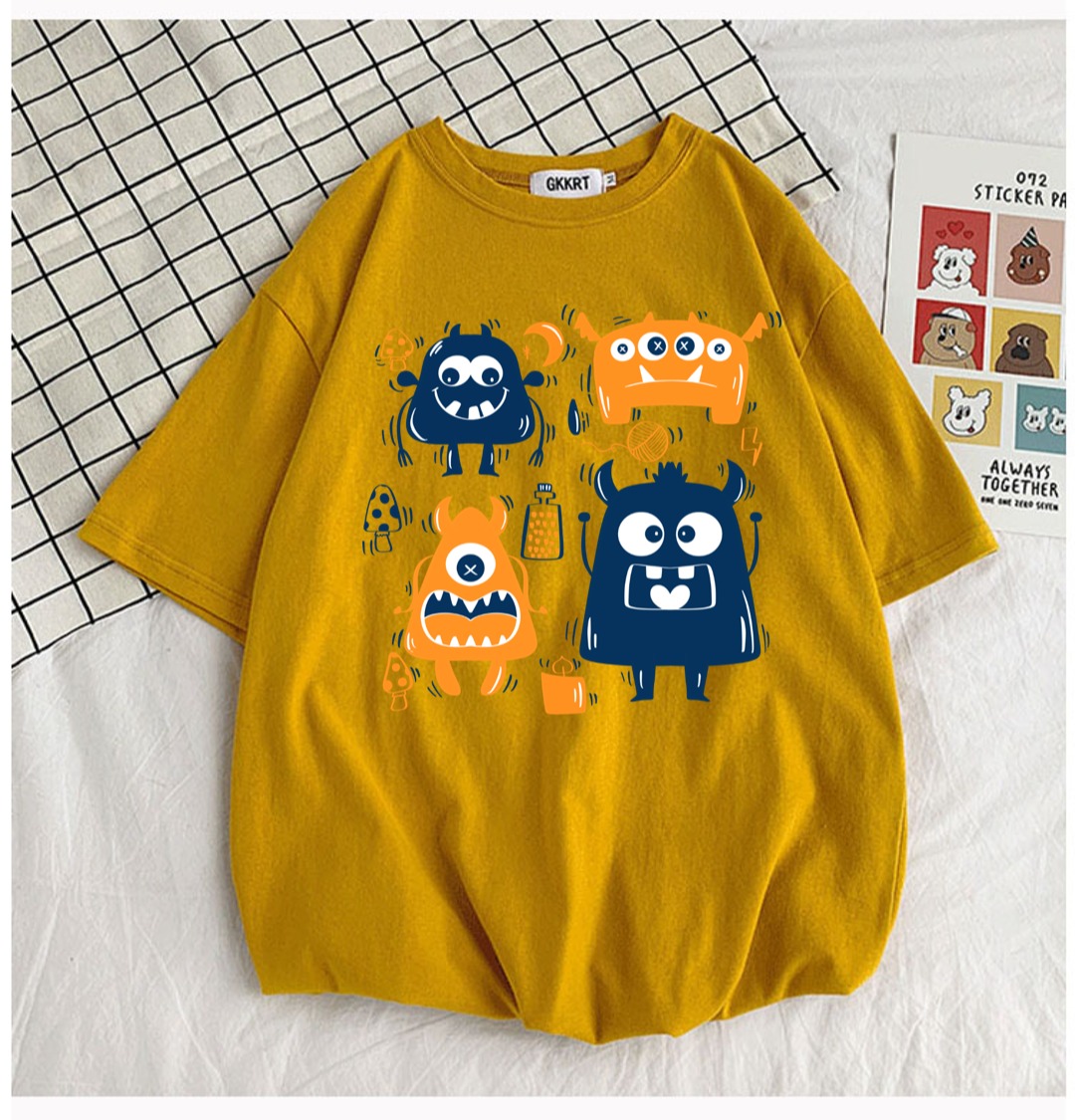 Áo thun tay lỡ phông rộng nam nữ  Thoáng Mát  35-75kg  hoat hình vui nhộn