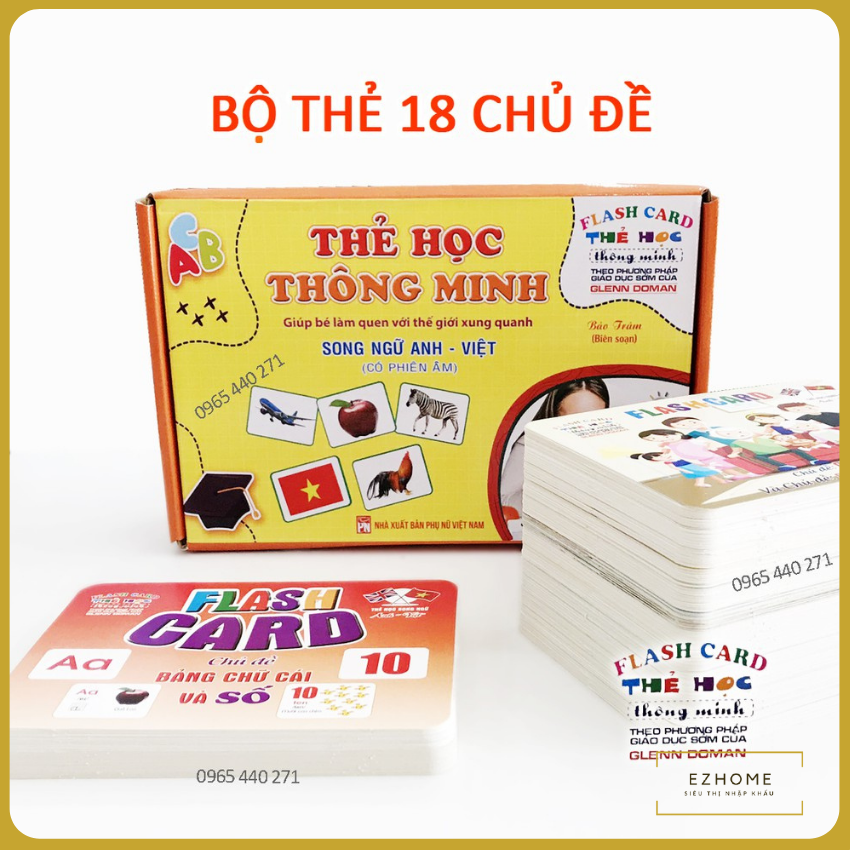 Bộ thẻ học thông minh size to 18 chủ đề 288 thẻ flash card cho bé