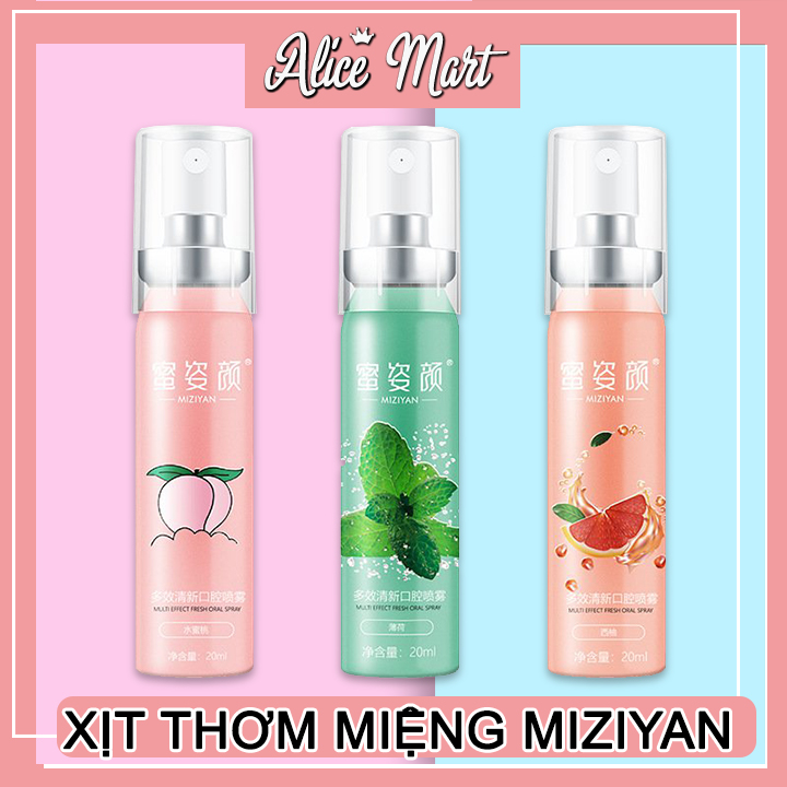 Xịt thơm miệng Miziyan 20ml diệt khuẩn thơm lâu -Xịt Thơm Miệng MIZIYAN Hoa Quả - Thơm miệng,sạch sẽ - vị đào, bạc hà, cam mát