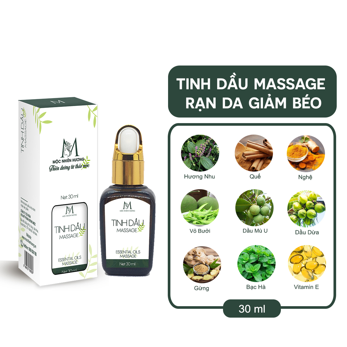 Tinh dầu massage giảm béo giảm cân làm săn chắc da đốt mỡ thừa Mộc Nhiên Hương 30ml