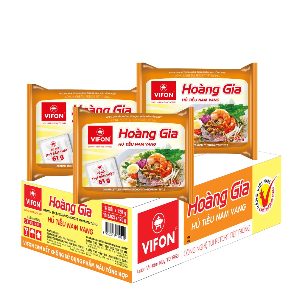 Thùng 12 gói hoàng gia hủ tiếu nam vang vifon 120g/gói