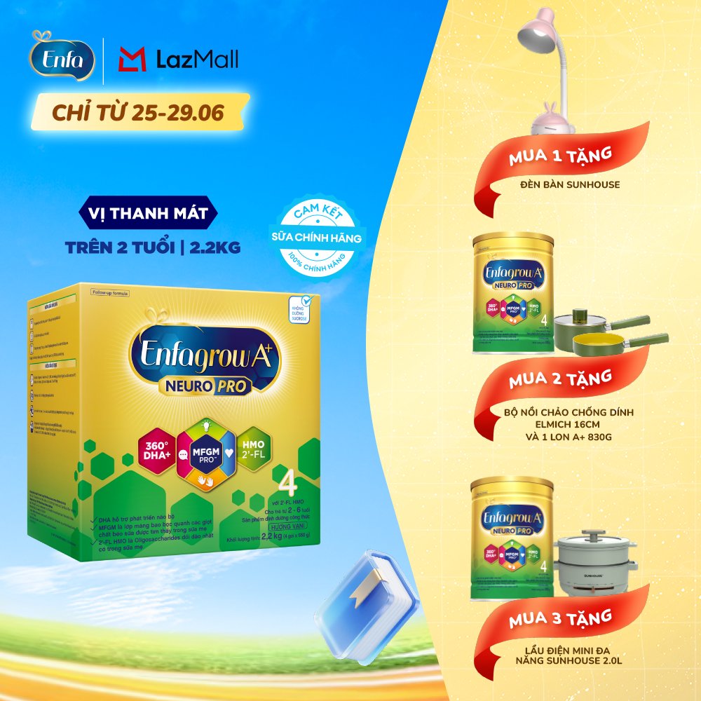 [TỪ 25-29/06] Sữa bột Enfagrow A+ Neuropro 4 2.2kg với DHA giúp phát triển não bộ cho bé từ 2-6 tuổi - Kiểm tra Quà trong giỏ hàng