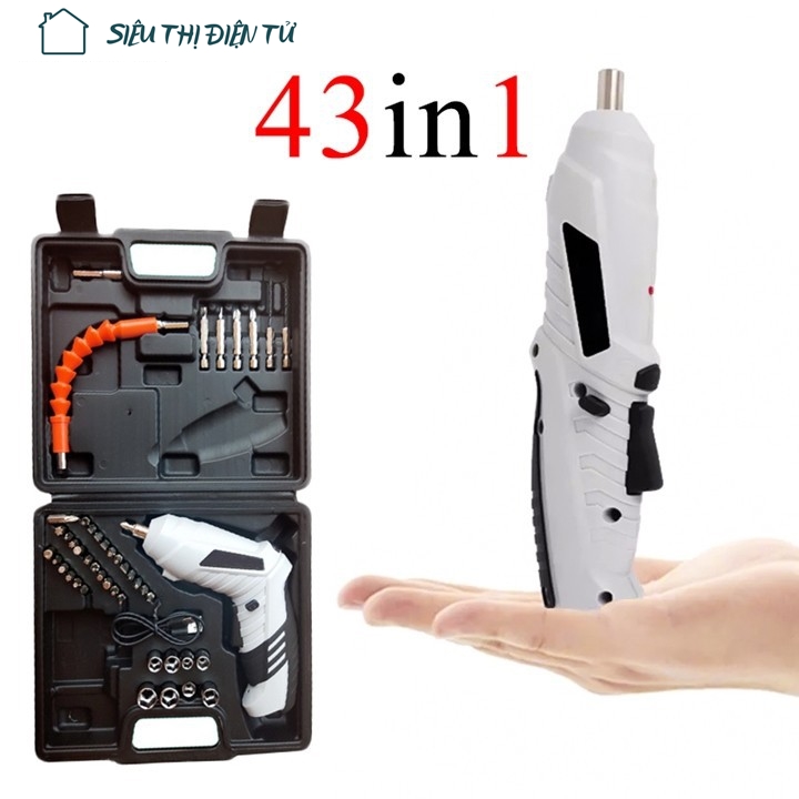 Sieuthidientu bộ máy khoan vặn vít pin sạc 3,6v 43in1 tuoyo model ty01 xoay đảo chiều có kèm đầu nối dài mũi vít