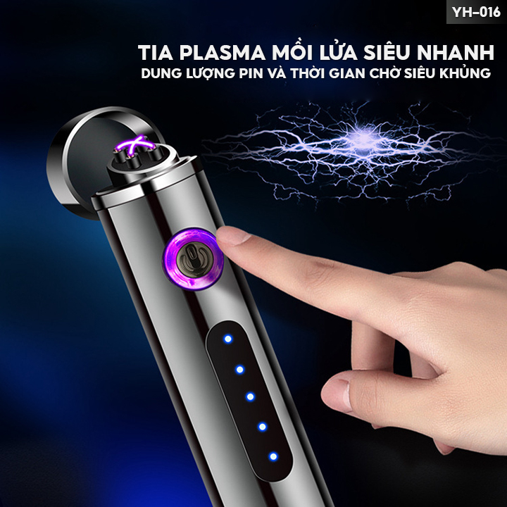Dụng cụ mồi lửa bằng tia plasma chống gió có đèn led hiển thị báo pin tiện lợi yh-016