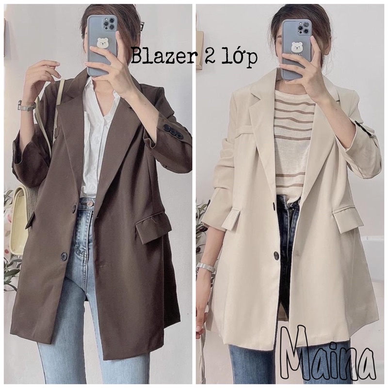 (ảnh thật/sẵn) BLAZER 2 LỚP TRẮNG/ NÂU RETRO